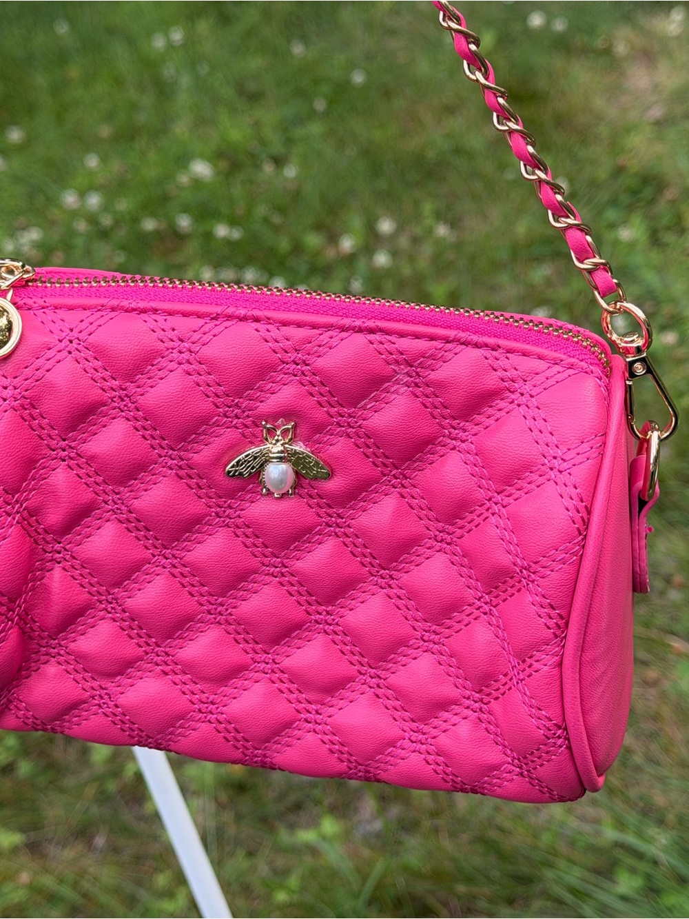 Hot Pink Quilted Bee Convertible Crossbody Clutch Bag